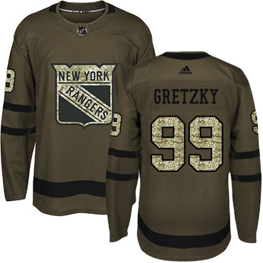 Personalized Youth Detroit Rangers #99 Wayne Gretzky Green Salute to Service Stitched NHL Jersey