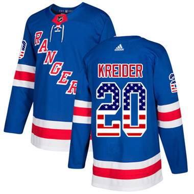 Personalized Youth Detroit Rangers #20 Chris Kreider Royal Blue Home Authentic USA Flag Stitched NHL Jersey