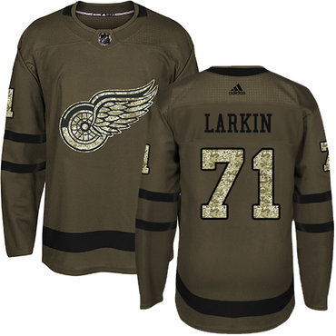 Personalized Youth Detroit Red Wings #71 Dylan Larkin Green Salute to Service Stitched NHL Jersey