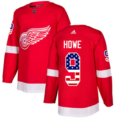 Personalized Youth Detroit Red Wings #9 Gordie Howe Red Home Authentic USA Flag Stitched NHL Jersey