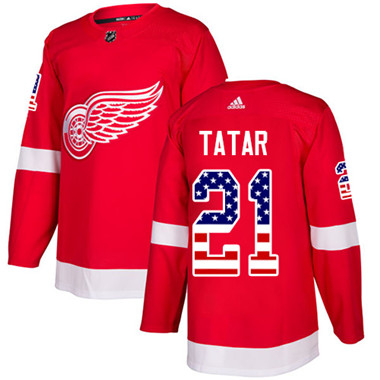 Personalized Youth Detroit Red Wings #21 Tomas Tatar Red Home Authentic USA Flag Stitched NHL Jersey
