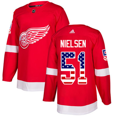 Personalized Youth Detroit Red Wings #51 Frans Nielsen Red Home Authentic USA Flag Stitched NHL Jersey