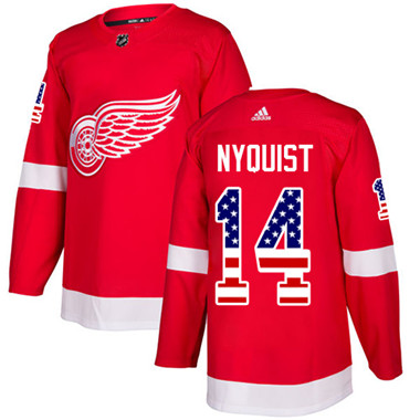 Personalized Youth Detroit Red Wings #14 Gustav Nyquist Red Home Authentic USA Flag Stitched NHL Jersey