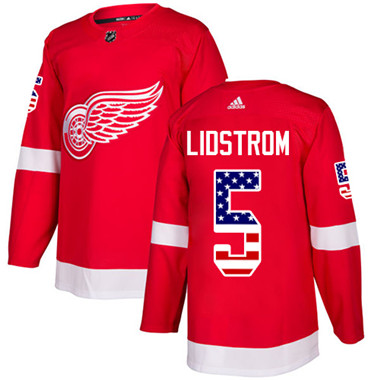 Personalized Youth Detroit Red Wings #5 Nicklas Lidstrom Red Home Authentic USA Flag Stitched NHL Jersey