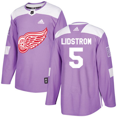Personalized Youth Detroit Red Wings #5 Nicklas Lidstrom Purple Authentic Fights Cancer Stitched NHL Jersey
