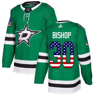 Personalized Youth Dallas Stars #30 Ben Bishop Green Home Authentic USA Flag Stitched NHL Jersey