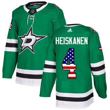 Personalized Youth Dallas Stars #4 Miro Heiskanen Green Home Authentic USA Flag Stitched NHL Jersey