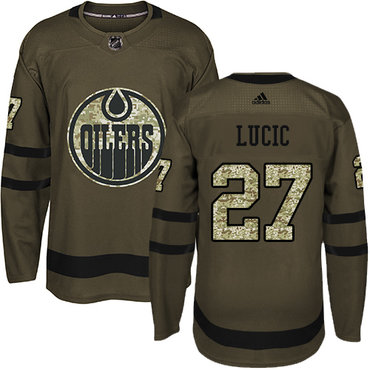 Personalized Youth Edmonton Oilers #27 Milan Lucic Green Salute to Service Stitched NHL Jersey
