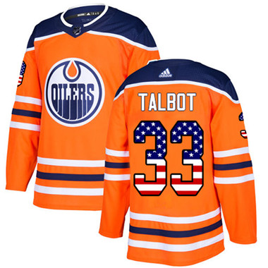 Personalized Youth Edmonton Oilers #33 Cam Talbot Orange Home Authentic USA Flag Stitched NHL Jersey