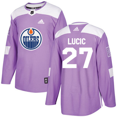 Personalized Youth Edmonton Oilers #27 Milan Lucic Purple Authentic Fights Cancer Stitched NHL Jersey