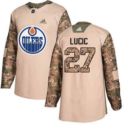 Personalized Youth Edmonton Oilers #27 Milan Lucic Camo Authentic 2017 Veterans Day Stitched NHL Jersey