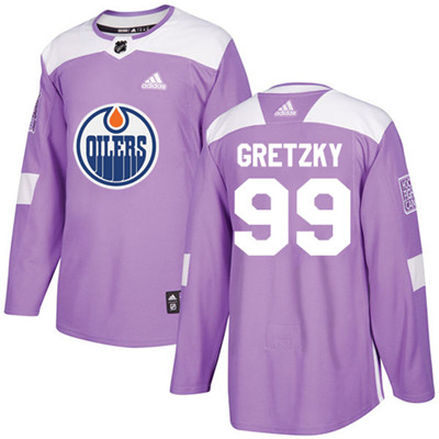 Personalized Youth Edmonton Oilers #99 Wayne Gretzky Purple Authentic Fights Cancer Stitched NHL Jersey