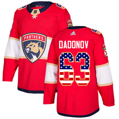 Personalized Youth Florida Panthers #63 Evgenii Dadonov Red Home Authentic USA Flag Stitched NHL Jersey