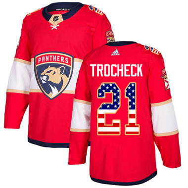 Personalized Youth Florida Panthers #21 Vincent Trocheck Red Home Authentic USA Flag Stitched NHL Jersey