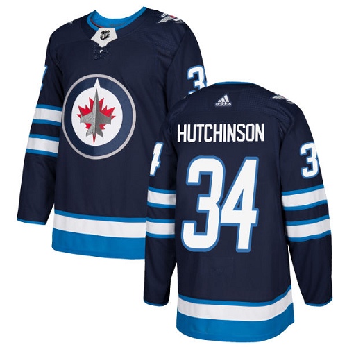 Personalized Youth Winnipeg Jets #34 Michael Hutchinson Navy Blue Home Authentic Stitched NHL Jersey