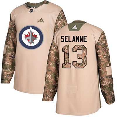 Personalized Youth Winnipeg Jets #13 Teemu Selanne Camo Authentic 2017 Veterans Day Stitched NHL Jersey