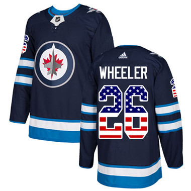 Personalized Youth Winnipeg Jets #26 Blake Wheeler Navy Blue Home Authentic USA Flag Stitched NHL Jersey