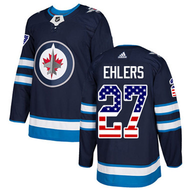 Personalized Youth Winnipeg Jets #27 Nikolaj Ehlers Navy Blue Home Authentic USA Flag Stitched NHL Jersey