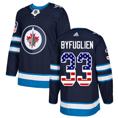 Personalized Youth Winnipeg Jets #33 Dustin Byfuglien Navy Blue Home Authentic USA Flag Stitched NHL Jersey