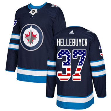 Personalized Youth Winnipeg Jets #37 Connor Hellebuyck Navy Blue Home Authentic USA Flag Stitched NHL Jersey