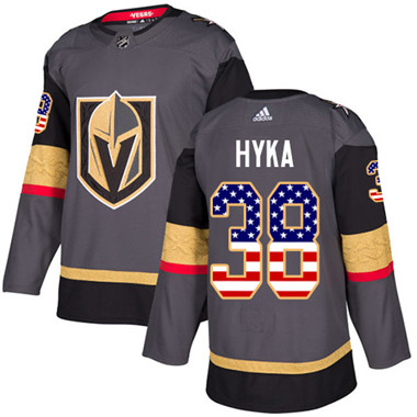 Personalized Youth Vegas Golden Knights #38 Tomas Hyka Grey Home Authentic USA Flag Stitched NHL Jersey