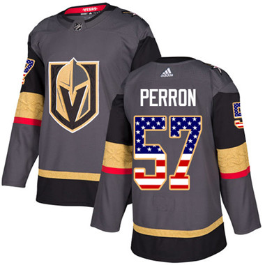 Personalized Youth Vegas Golden Knights #57 David Perron Grey Home Authentic USA Flag Stitched NHL Jersey