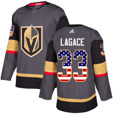 Personalized Youth Vegas Golden Knights #33 Maxime Lagace Grey Home Authentic USA Flag Stitched NHL Jersey