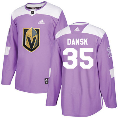 Personalized Youth Vegas Golden Knights #35 Oscar Dansk Purple Authentic Fights Cancer Stitched NHL Jersey