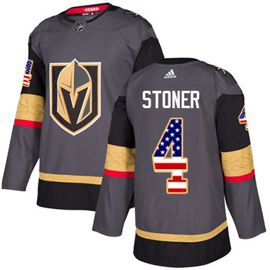 Personalized Youth Vegas Golden Knights #4 Clayton Stoner Grey Home Authentic USA Flag Stitched NHL Jersey