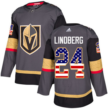 Personalized Youth Vegas Golden Knights #24 Oscar Lindberg Grey Home Authentic USA Flag Stitched NHL Jersey