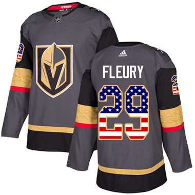 Personalized Youth Vegas Golden Knights #29 Marc-Andre Fleury Grey Home Authentic USA Flag Stitched NHL Jersey