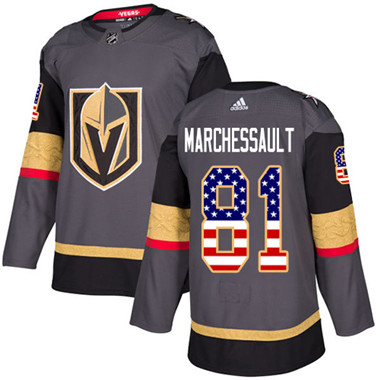 Personalized Youth Vegas Golden Knights #81 Jonathan Marchessault Grey Home Authentic USA Flag Stitched NHL Jersey