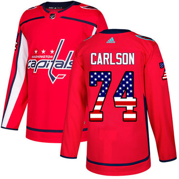 Personalized Youth Washington Capitals #74 John Carlson Red Home Authentic USA Flag Stitched NHL Jersey