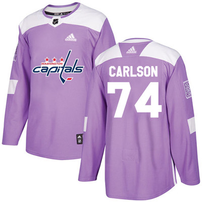 Personalized Youth Washington Capitals #74 John Carlson Purple Authentic Fights Cancer Stitched NHL Jersey