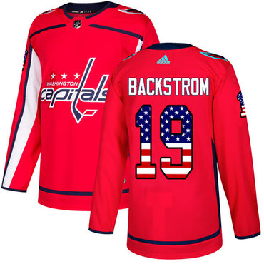 Personalized Youth Washington Capitals #19 Nicklas Backstrom Red Home Authentic USA Flag Stitched NHL Jersey