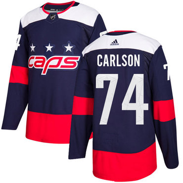 Personalized Youth Washington Capitals #74 John Carlson Navy Authentic 2018 Stadium Series Stitched NHL Jersey