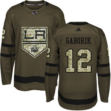 Personalized Youth Los Angeles Kings #12 Marian Gaborik Green Salute to Service Stitched NHL Jersey