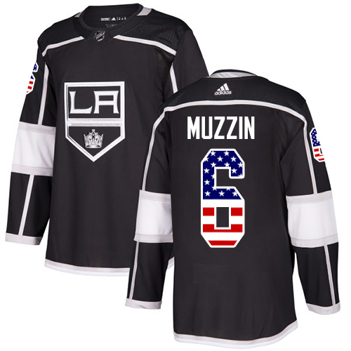 Personalized Youth Los Angeles Kings #6 Jake Muzzin Black Home Authentic USA Flag Stitched NHL Jersey