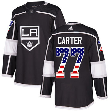 Personalized Youth Los Angeles Kings #77 Jeff Carter Black Home Authentic USA Flag Stitched NHL Jersey