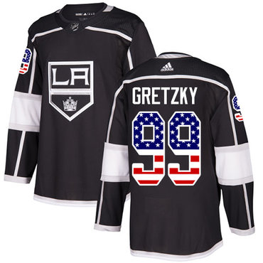 Personalized Youth Los Angeles Kings #99 Wayne Gretzky Black Home Authentic USA Flag Stitched NHL Jersey