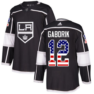 Personalized Youth Los Angeles Kings #12 Marian Gaborik Black Home Authentic USA Flag Stitched NHL Jersey