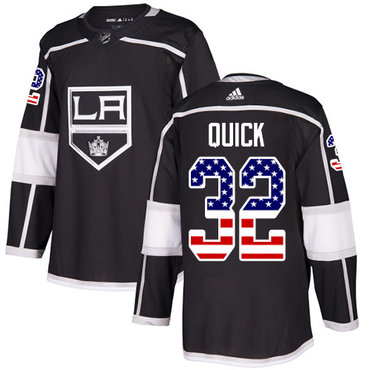 Personalized Youth Los Angeles Kings #32 Jonathan Quick Black Home Authentic USA Flag Stitched NHL Jersey