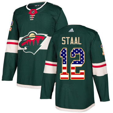 Personalized Youth Minnesota Wild #12 Eric Staal Green Home Authentic USA Flag Stitched NHL Jersey