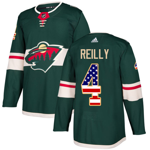 Personalized Youth Minnesota Wild #4 Mike Reilly Green Home Authentic USA Flag Stitched NHL Jersey