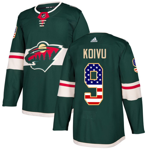 Personalized Youth Minnesota Wild #9 Mikko Koivu Green Home Authentic USA Flag Stitched NHL Jersey