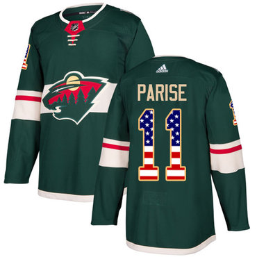 Personalized Youth Minnesota Wild #11 Zach Parise Green Home Authentic USA Flag Stitched NHL Jersey