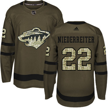 Personalized Youth Minnesota Wild #22 Nino Niederreiter Green Salute to Service Stitched NHL Jersey