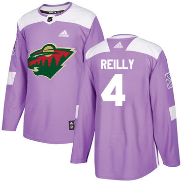 Personalized Youth Minnesota Wild #4 Mike Reilly Purple Authentic Fights Cancer Stitched NHL Jersey