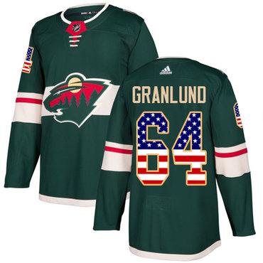 Personalized Youth Minnesota Wild #64 Mikael Granlund Green Home Authentic USA Flag Stitched NHL Jersey