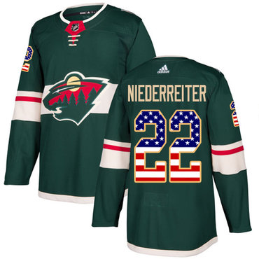 Personalized Youth Minnesota Wild #22 Nino Niederreiter Green Home Authentic USA Flag Stitched NHL Jersey
